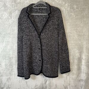 Talbots Merino Wool Sweater Blazer Black White Button Front XL Office Capsule